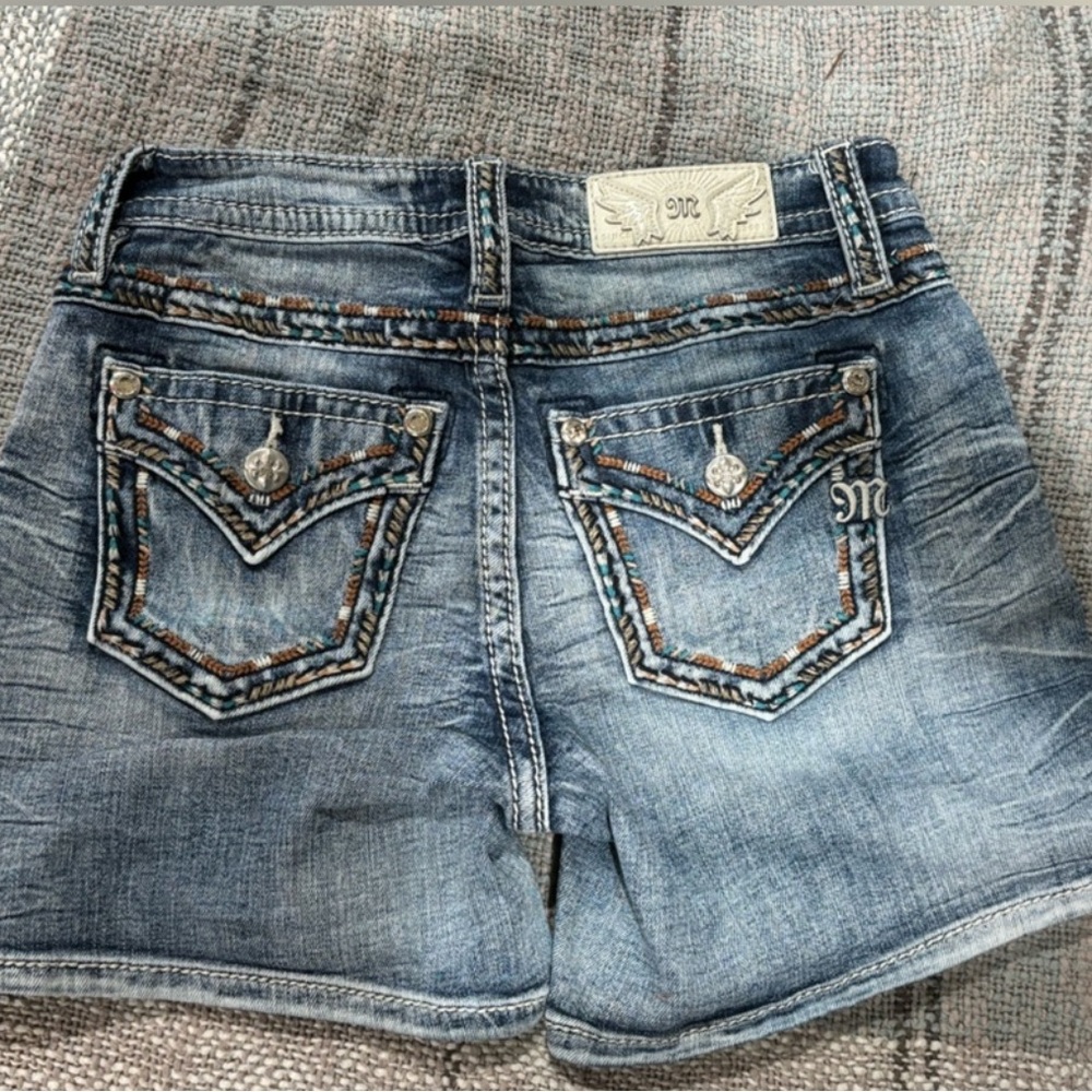 Miss Me Blue Denim Shorts with Embroidery